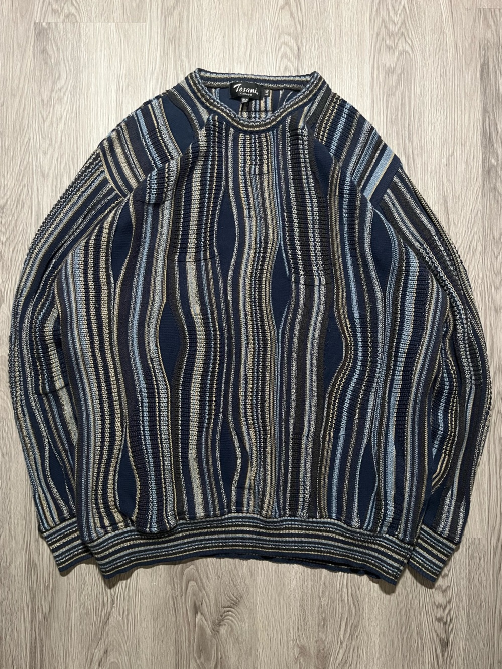 Vintage 90s Tosani Coogi style 3D cableknit crewneck sweater mens Large